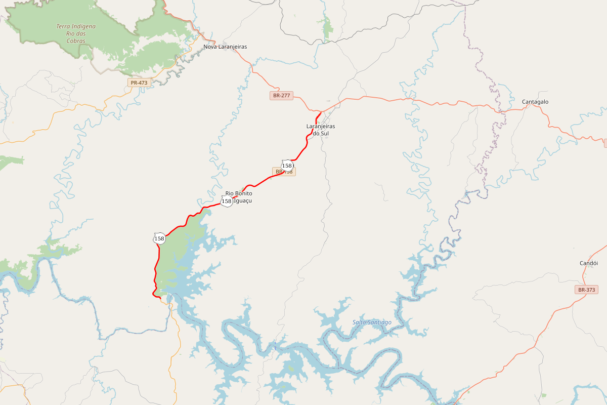 mapa dos serviços de conservação na PRC-158 entre Laranjeiras e Rio Bonito do Iguaçu