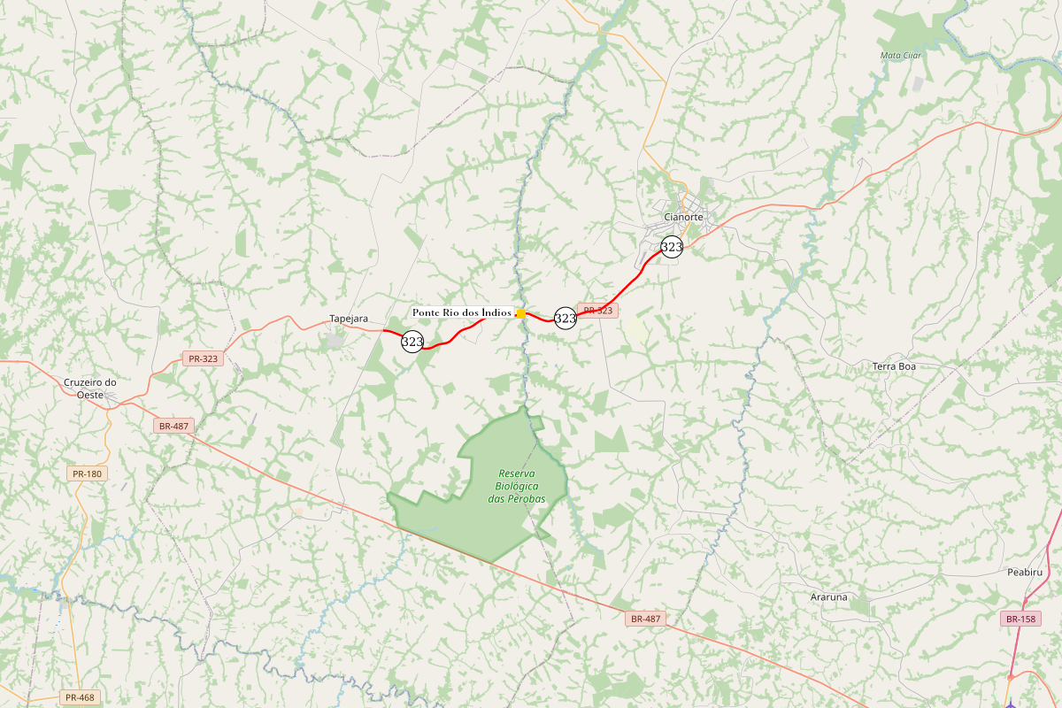 Mapa da Reforma ponte Rio dos índios na PR-323 entre Tapejara e Cianorte