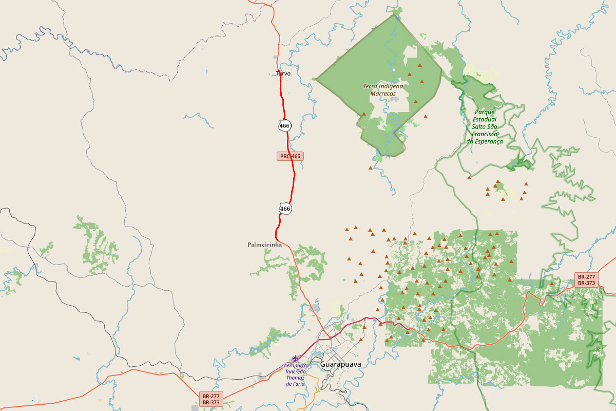 MAPA rodovia ENTRE Turvo e Guarapuava