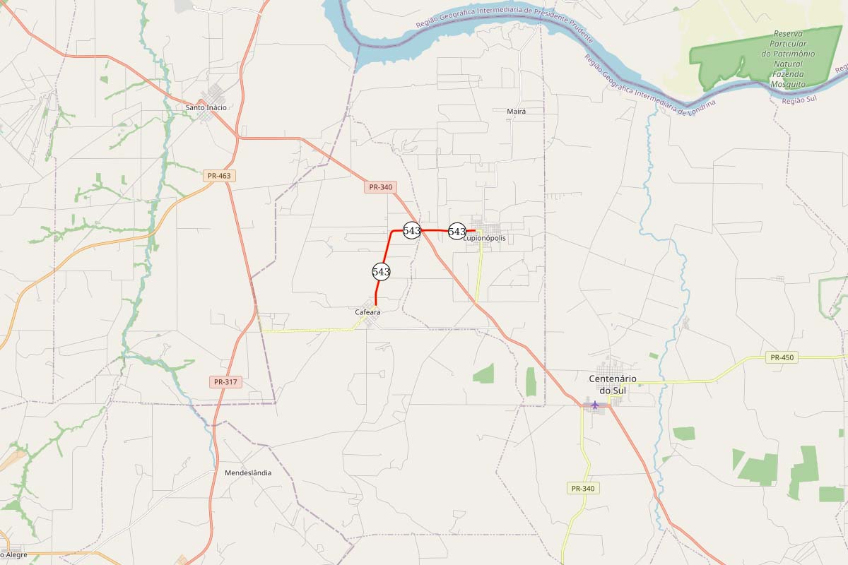 Mapa de reforço na sinalização e na segurança viária na PR-543