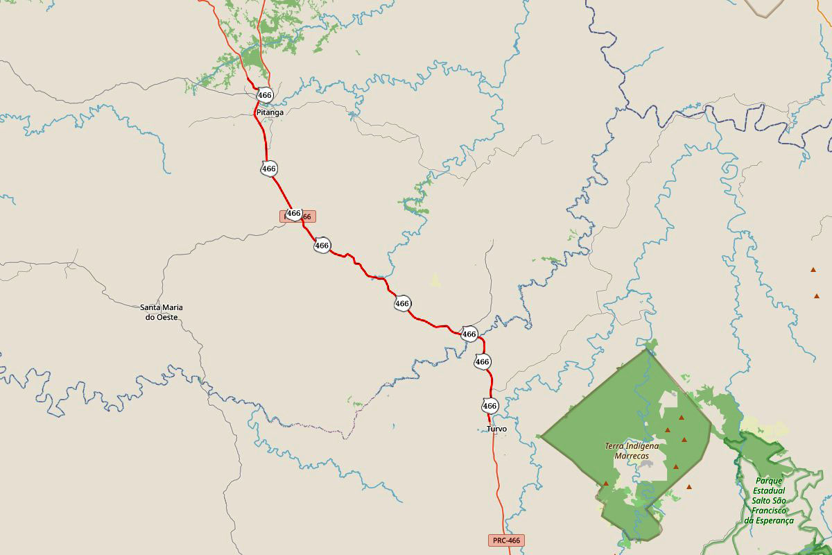 Mapa da duplicação da PRC-466 entre Turvo e Pitanga.
