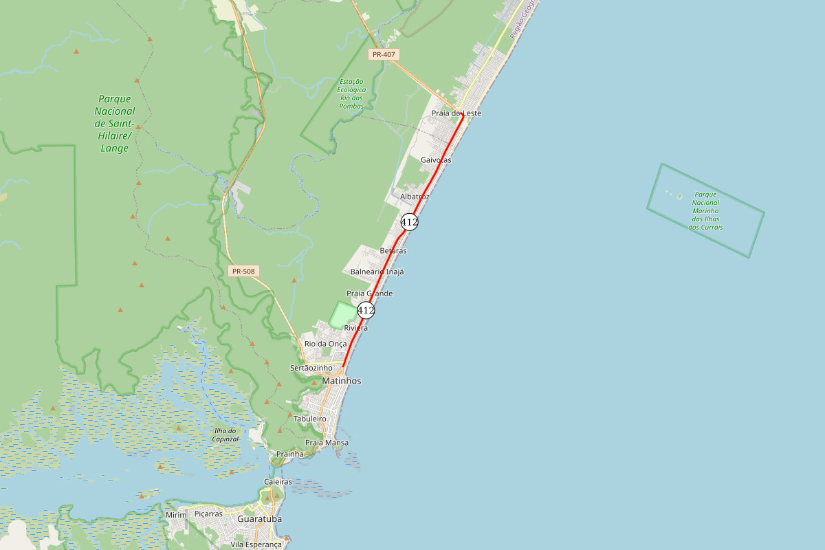 Mapa da duplicação entre Matinhos e Praia de Leste