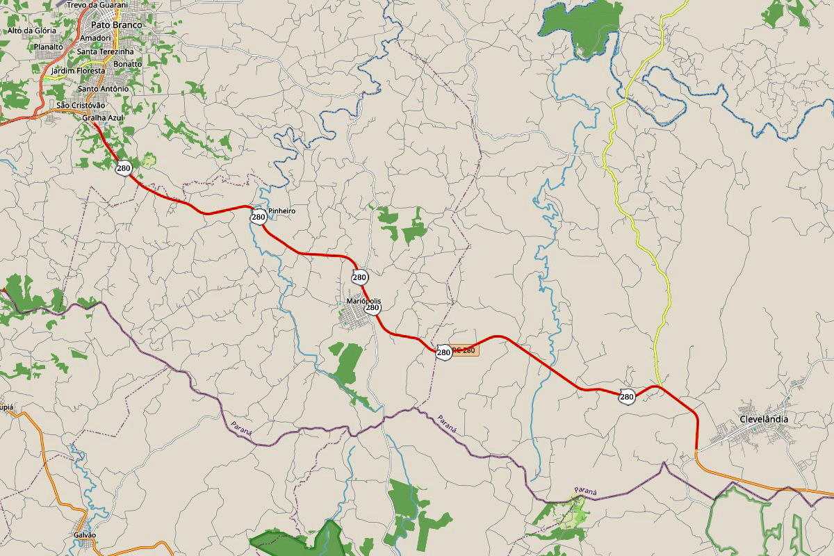 mapa da restauração em concreto da PRC-280