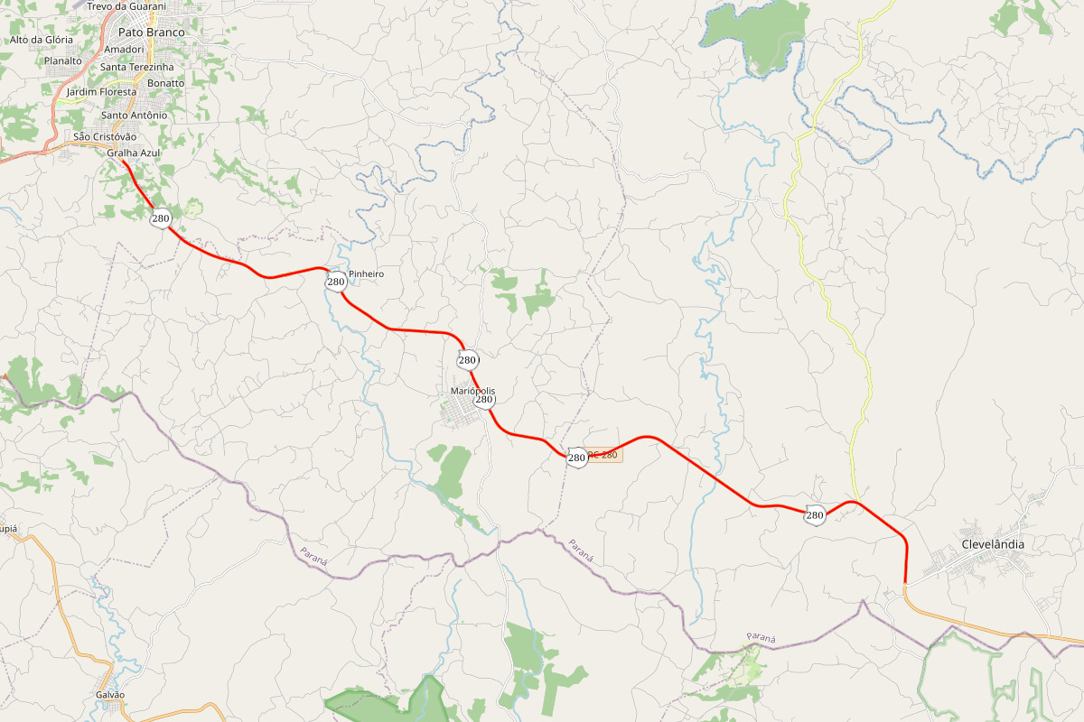 mapa de restauração em concreto da PRC-280