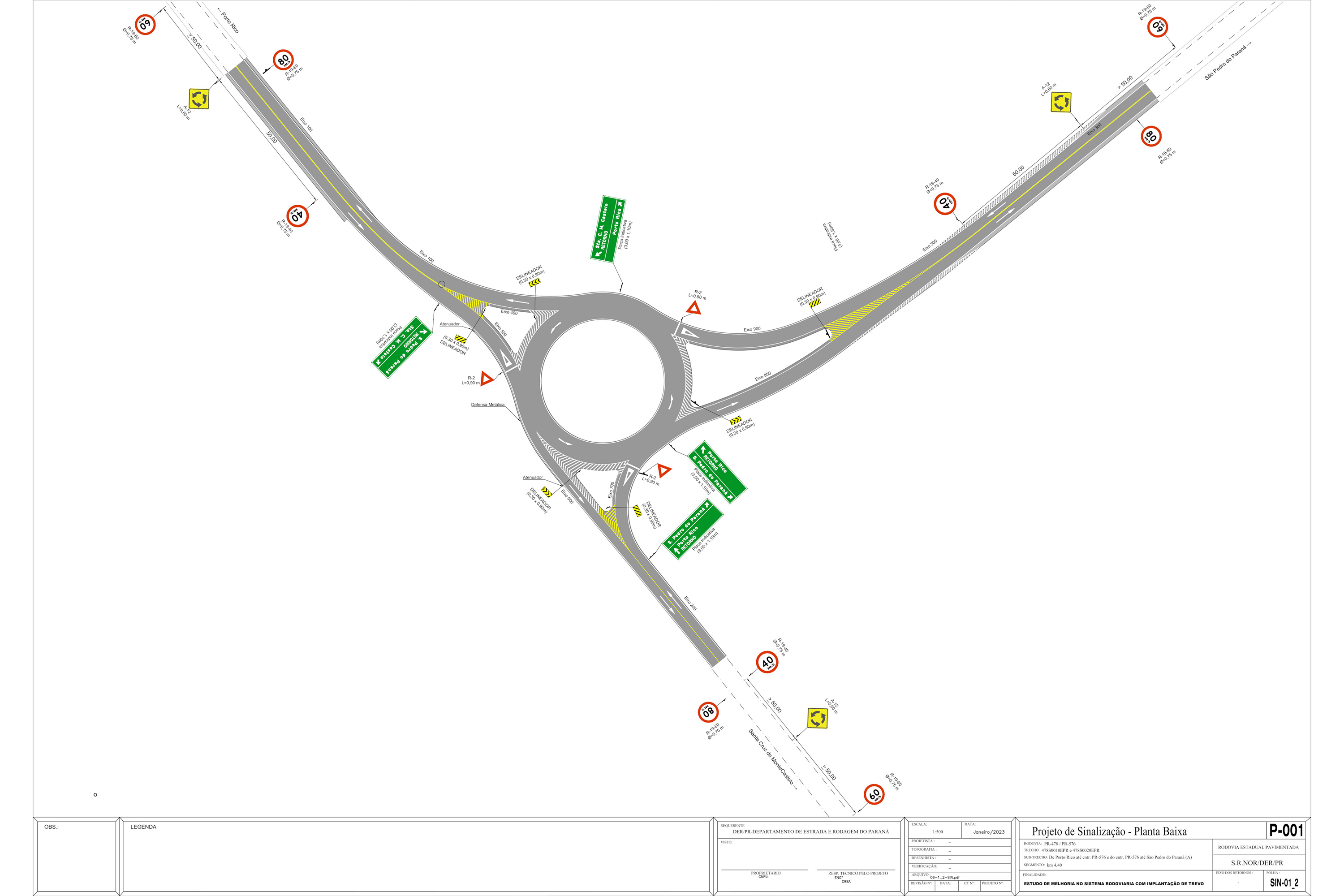 Mapa do novo trevo rodoviário entre Porto Rico e São Pedro