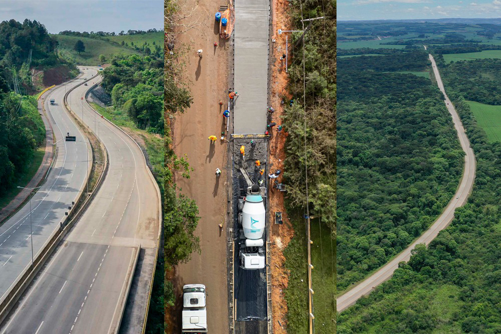 MONTAGEM FEITA COM IMAGENS DE OBRAS DE RODOVIAS