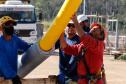 Foi realizado o tensionamento dos primeiros estais, que são compostos por um conjunto de cabos de aço que sustentarão o tabuleiro da ponte sobre o Rio Paraná. Foto:Rodrigo Félix Leal / InfraPR