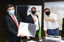 Aeroportos de Pato Branco e Umuarama recebem plano diretor para os próximos 20 anos - Umuarama - Prefeito Hermes Pimentel da Silva / Deputado Estadual Delegado Fernando Martins / Josil Voidela e Luciana Bruel equipe técnica de aeroportos da SEIL - Curitiba, 17/02/2022 Foto: Rodrigo Félix Leal/SEIL