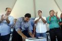 Governador Carlos Massa Ratinho Junior, libera quase R$ 60 milhões para dois viadutos e o Paço Municipal de Sarandi . Obras prometem melhorar a mobilidade urbana do município e de toda a região metropolitana de Maringá, além de centralizar os serviços públicos à população em um só local. Foto: Albari Rosa/AEN