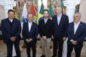 O secretário de Infraestrutura e Logística, Sandro Alex, com os governadores Jorginho Mello (SC) e Eduardo Leite (RS) e O secretário de Meio Ambiente, Desenvolvimento, Ciência, Tecnologia e Inovação do Mato Grosso do Sul, Jaime Elias Verruck