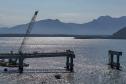 Instalação dos cabos de aço no trecho estaiado da Ponte de Guaratuba