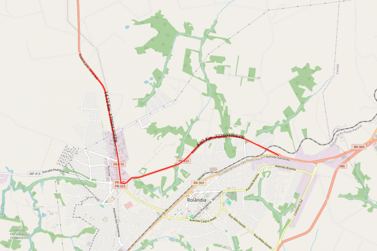 Mapa PR 323 e PR 170 em Rolândia