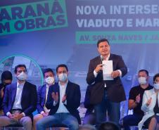 O governador Carlos Massa Ratinho Junior e o Secretário da Infraestrutura, Sandro Alex acompanhados do diretor-geral do DER, Fernando Furiatti inauguraram nesta terça-feira (10) o Viaduto do Sabará, no quilômetro 173 da rodovia BR-373, em Ponta Grossa, nos Campos Gerais. Foto: Rodrigo Félix Leal / InfraPR 