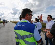 O governador Carlos Massa Ratinho Junior vistoriou nesta quinta-feira (28) uma das obras mais aguardadas da região Sudoeste: a revitalização do trecho da PRC-280 que vai de Palmas ao Trevo Novo Horizonte, em General Carneiro Foto: Ari Dias/AEN