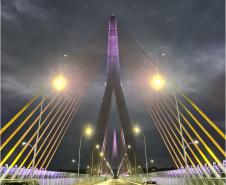 Teste de iluminação cênica marca fim dos trabalhos na Ponte da Integração Brasil Foto: DER-PR