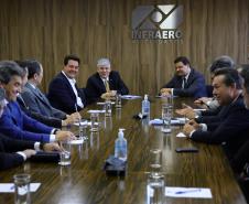 O governador Carlos Massa Ratinho Junior se reuniu nesta quarta-feira (9), em Brasília, com a diretoria da Infraero para discutir uma parceria que busca modernizar os aeroportos regionais do Paraná.  Foto: Jonathan Campos/AEN