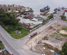 Avança a instalação de canteiros da obra da ponte Guaratuba-Matinhos Foto: Leonardo Sguarezi/SECOM