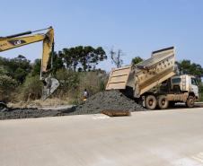 Clevelândia, 29 de agosto de 2024 - Obras de pavimentação em concreto com a técnica whitetopping na PR 280, na região sul do Paraná.