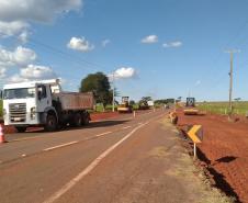 obras do novo trevo rodoviário entre Porto Rico e São Pedro