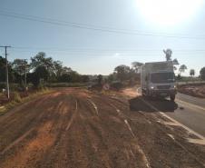 obras do novo trevo rodoviário entre Porto Rico e São Pedro