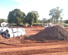 obras do novo trevo rodoviário entre Porto Rico e São Pedro
