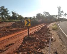 obras do novo trevo rodoviário entre Porto Rico e São Pedro