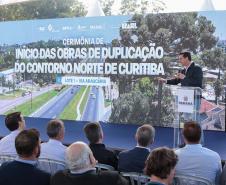 O governador Carlos Massa Ratinho Junior e o ministro dos Transportes, Renan Filho, participam nesta quarta-feira (18) do anúncio do início da duplicação do Contorno Norte de Curitiba.