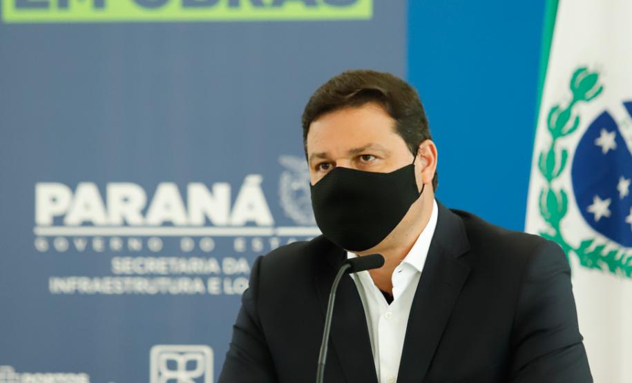 O secretário de Infraestrutura e Logística, Sandro Alex, atende a imprensa nesta quinta-feira (5) para esclarecer a nova modelagem das concessões de rodovias do Paraná. 05/08/2021. Foto: Rodrigo Félix Leal / INFRA