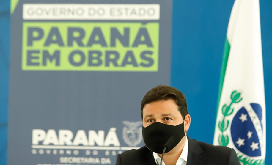 O secretário de Infraestrutura e Logística, Sandro Alex, atende a imprensa nesta quinta-feira (5) para esclarecer a nova modelagem das concessões de rodovias do Paraná. 05/08/2021. Foto: Rodrigo Félix Leal / INFRA