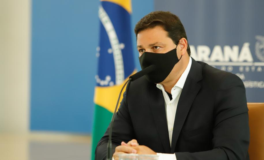 O secretário de Infraestrutura e Logística, Sandro Alex, atende a imprensa nesta quinta-feira (5) para esclarecer a nova modelagem das concessões de rodovias do Paraná. 05/08/2021. Foto: Rodrigo Félix Leal / INFRA