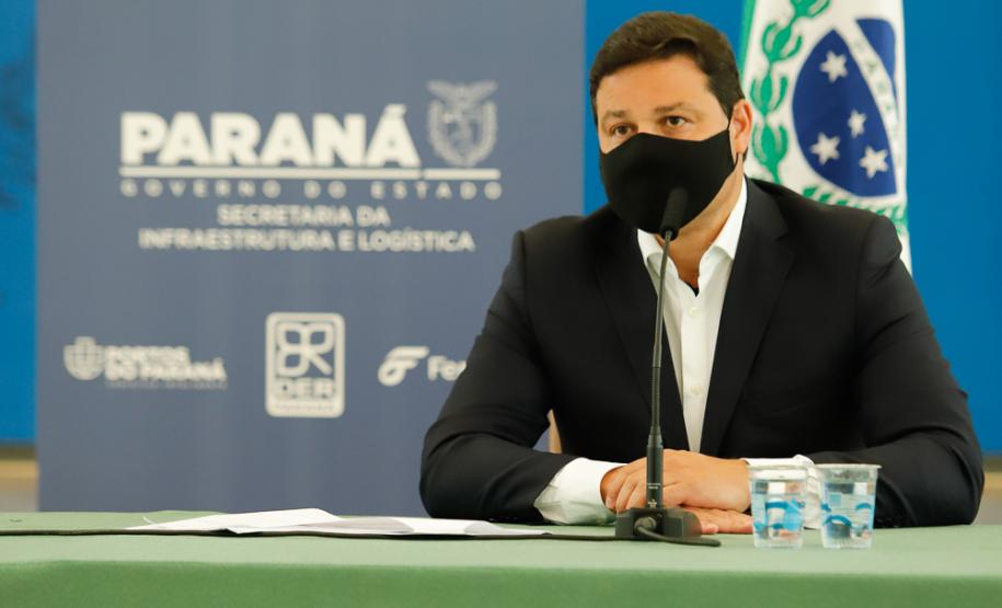 O secretário de Infraestrutura e Logística, Sandro Alex, atende a imprensa nesta quinta-feira (5) para esclarecer a nova modelagem das concessões de rodovias do Paraná. 05/08/2021. Foto: Rodrigo Félix Leal / INFRA