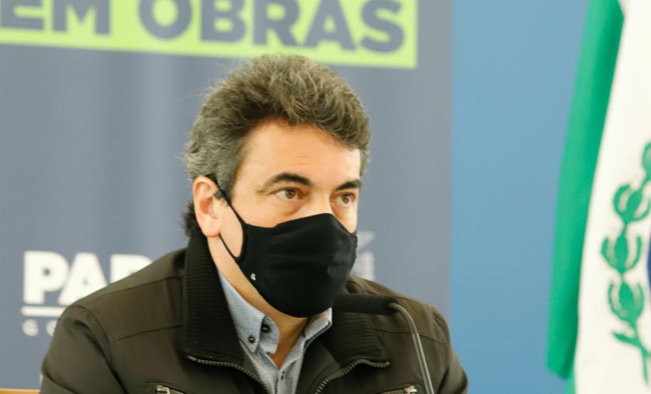 O secretário de Infraestrutura e Logística, Sandro Alex, atende a imprensa nesta quinta-feira (5) para esclarecer a nova modelagem das concessões de rodovias do Paraná. 05/08/2021. Foto: Rodrigo Félix Leal / INFRA