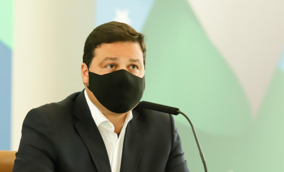 O secretário de Infraestrutura e Logística, Sandro Alex, atende a imprensa nesta quinta-feira (5) para esclarecer a nova modelagem das concessões de rodovias do Paraná. 05/08/2021. Foto: Rodrigo Félix Leal / INFRA