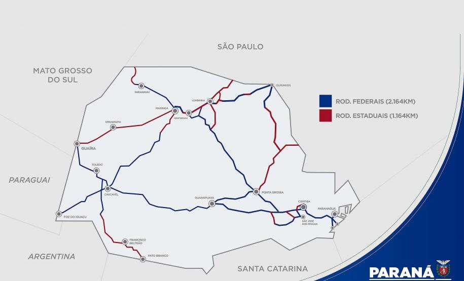 O governador Carlos Massa Ratinho Junior e o ministro da Infraestrutura, Tarcísio Gomes de Freitas, apresentam, os detalhes da nova concessão de 3,3 mil quilômetros de rodovias do Paraná. Foto: Rodrigo Félix Leal / InfraPR