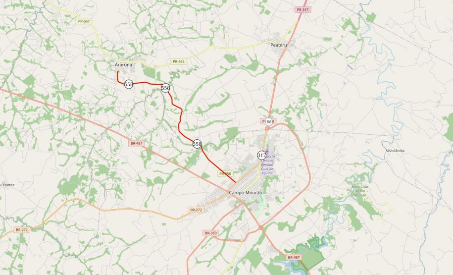 PR-558 Campo Mourão e Araruna Rodovia entre Campo Mourão e Araruna recebe reforço de sinalização Foto: DER