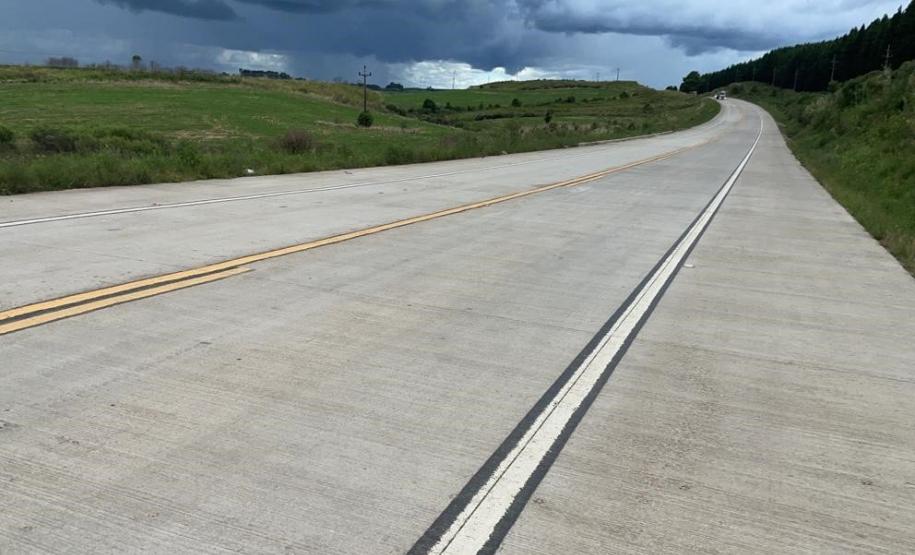 Obra emblemática do Sudoeste, Whitetopping da PRC-280 recebe últimos ajustes Foto: DER