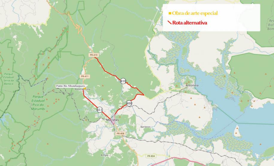 Bloqueios em ponte de Porto de Cima, distrito de Morretes, são adiados devido às chuvas Foto: DER-PR