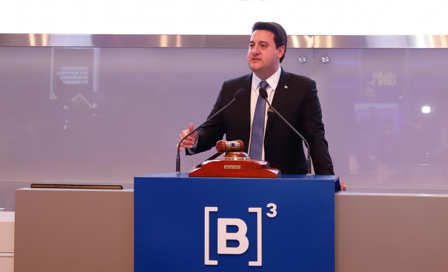 O leilão foi realizado nesta sexta-feira (25) na Bolsa de Valores, em São Paulo, e contou com a participação do governador Carlos Massa Ratinho Junior. Foto: Rodrigo Félix Leal / Seil