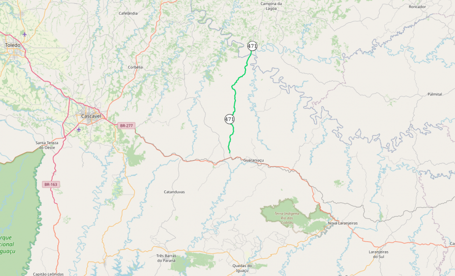 mapa da estrada PR-471 em Guaraniaçu