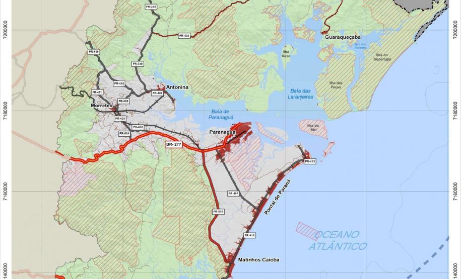 mapa malha viária litoral do paraná