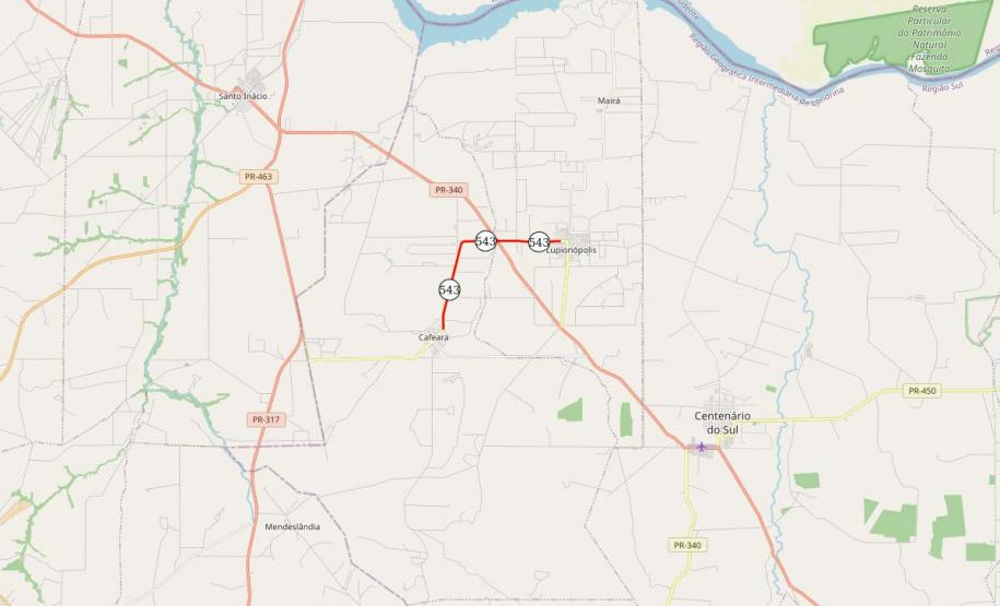 Mapa de reforço na sinalização e na segurança viária na PR-543