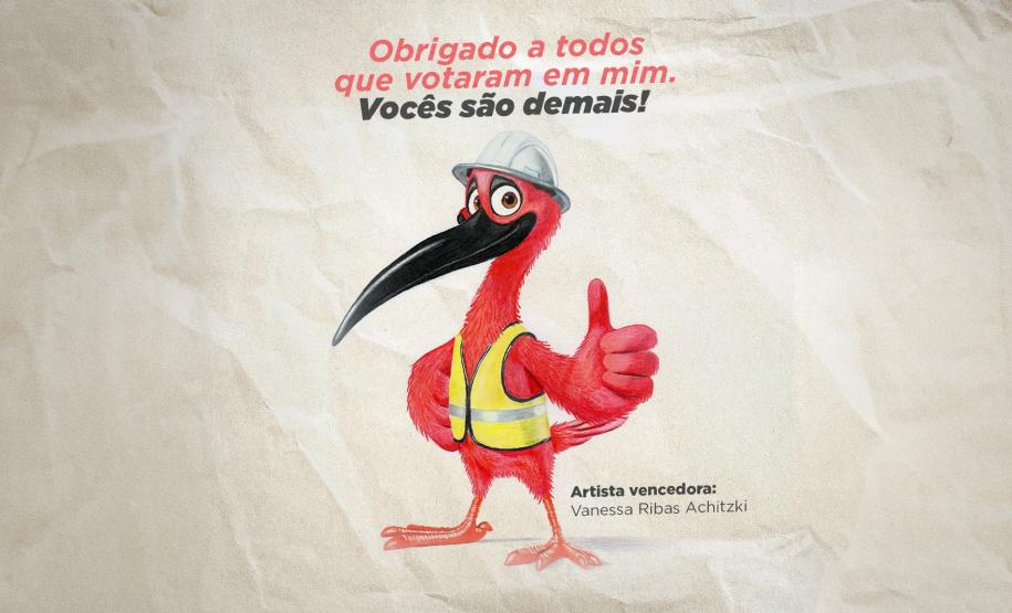 O personagem eleito pelo público como o mascote da Ponte de Guaratuba, a ave Guará