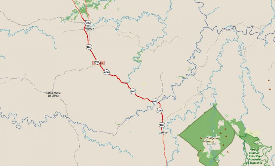 Mapa da duplicação da PRC-466 entre Turvo e Pitanga.
