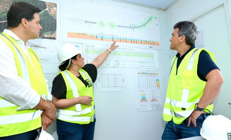 O secretário de Estado da Infraestrutura e Logística, Sandro Alex, O diretor-presidente do DER/PR, Fernando Furiatti e a engenheira do DER/PR Larissa Vieira