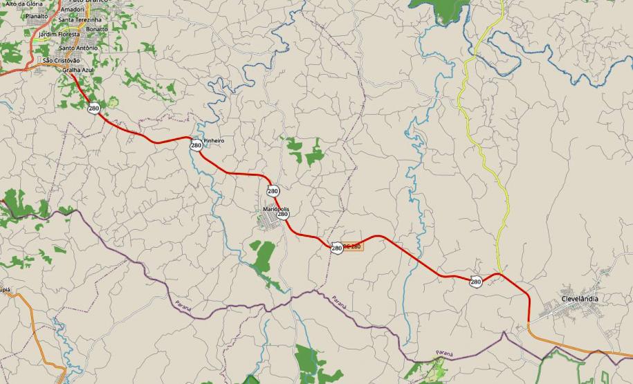 Mapa da obra em PRC-280 Pato Branco Clevelândia