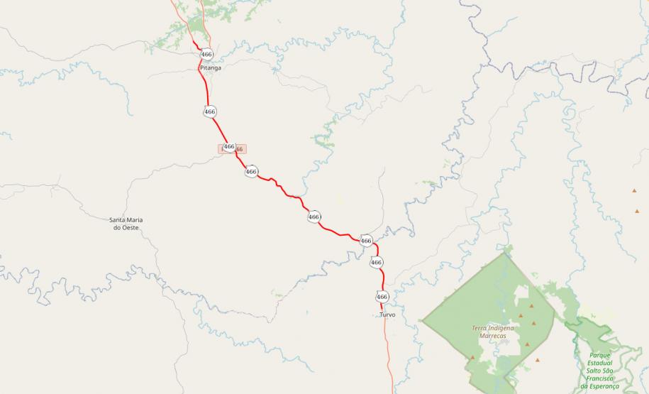 Mapa de Duplicação em concreto entre Turvo e Pitanga