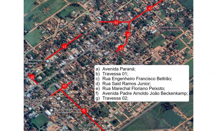 Mapa das vias municipais de Tamboara