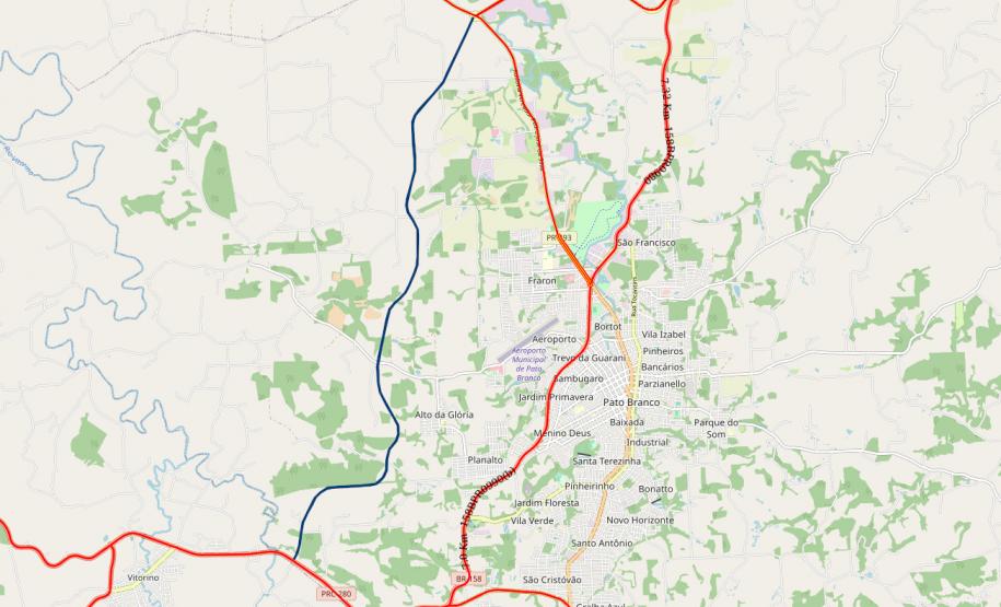 Mapa do novo Contorno Noroeste de Pato Branco