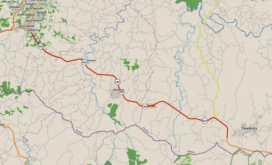 mapa da restauração em concreto da PRC-280