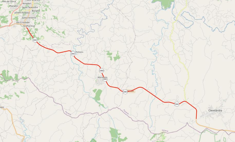 mapa de restauração em concreto da PRC-280